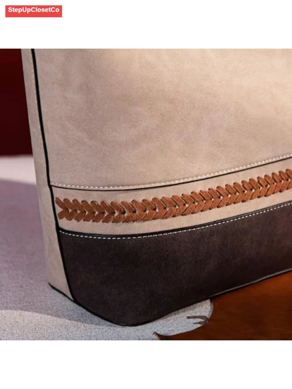 Faux Leather Woven Tote Bag for Women - Handbags & Purses with Back Zipper